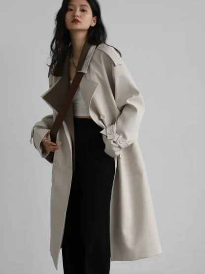 Loose Double Collar Trench Coat - Image 3