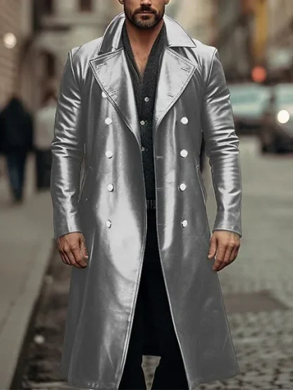 Windbreaker Faux Leather Trench Coat - Image 2