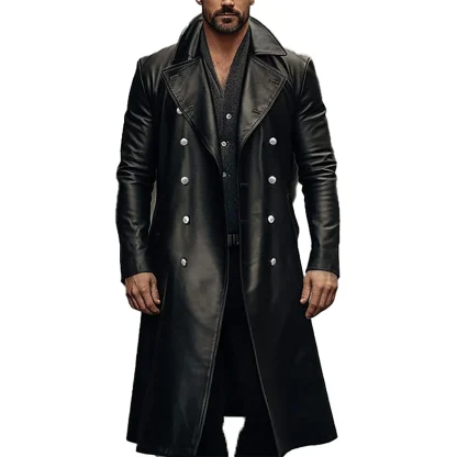 Windbreaker Faux Leather Trench Coat - Image 4