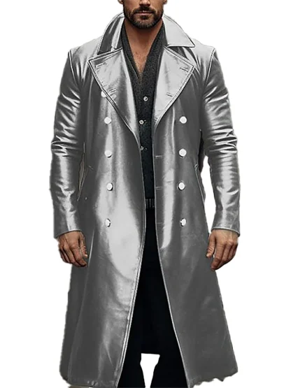 Windbreaker Faux Leather Trench Coat - Image 5