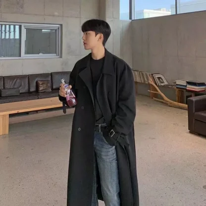 Buttoned Loose Long Trench Coat - Image 2