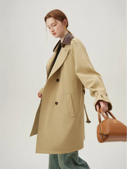 Contrast Belted Midi Trench Coat - Image 2