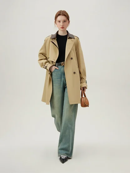 Contrast Belted Midi Trench Coat - Image 3
