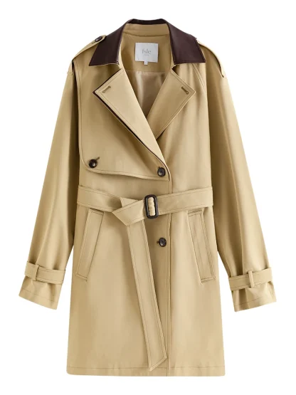 Contrast Belted Midi Trench Coat - Image 5
