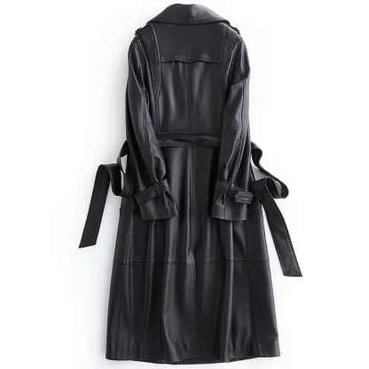 Long Black Belted Trench Coat - Image 2