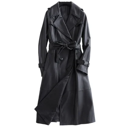 Long Black Belted Trench Coat - Image 3