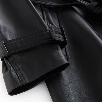 Long Black Belted Trench Coat - Image 4