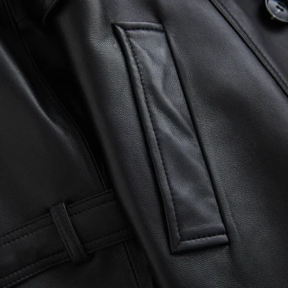 Long Black Belted Trench Coat - Image 5