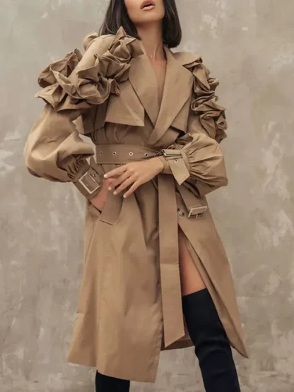 Lapel Lantern Sleeve Trench Coat