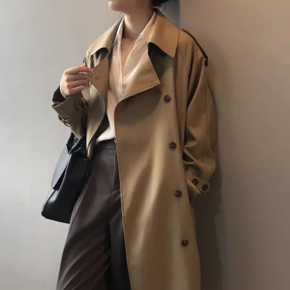 Lapel Cuffs Long Trench Coat - Image 5