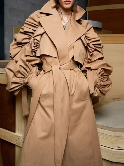 Lapel Lantern Sleeve Trench Coat - Image 4