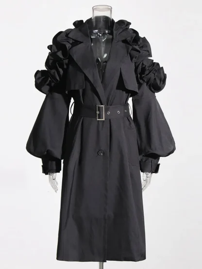 Lapel Lantern Sleeve Trench Coat - Image 5