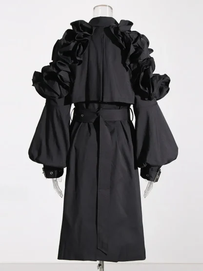 Lapel Lantern Sleeve Trench Coat - Image 6