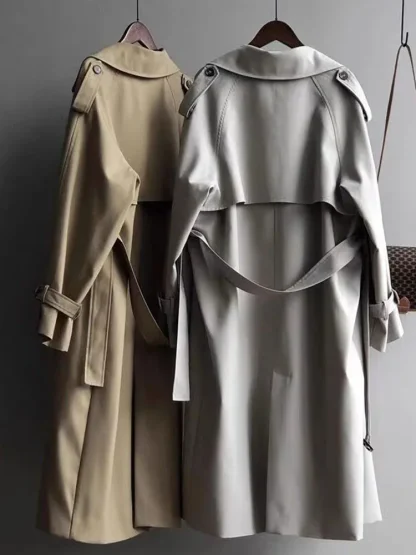 Lapel Cuffs Long Trench Coat - Image 2