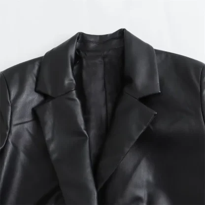 Chic Faux Leather Trench Coat - Image 3