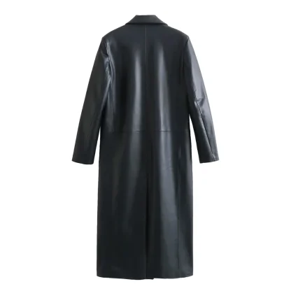 Chic Faux Leather Trench Coat - Image 2