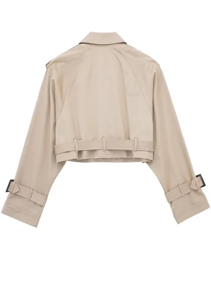 Vintage-Like Notched Collar Trench Coat - Image 3