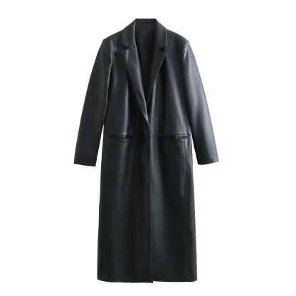 Chic Faux Leather Trench Coat