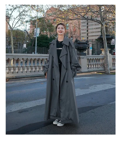 Sleek Long Flowy Trench Coat - Image 6