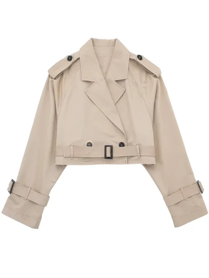 Vintage-Like Notched Collar Trench Coat - Image 2