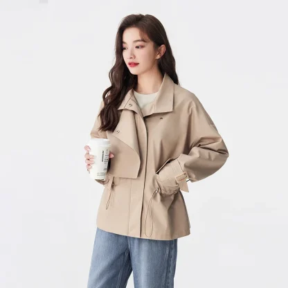 Solid Color Windbreaker Trench Coat