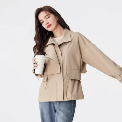 Solid Color Windbreaker Trench Coat - Image 2